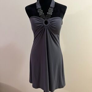 Strapless Charcoal Gray Ring-Front Dress